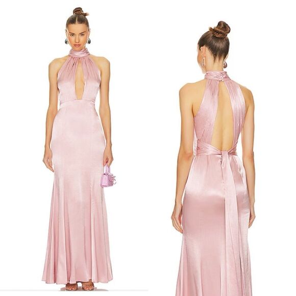 Lovers And Friends Bridgette Gown Pink Maxi Dress Satin Revolve Sz M NWT $358 - Picture 1 of 16